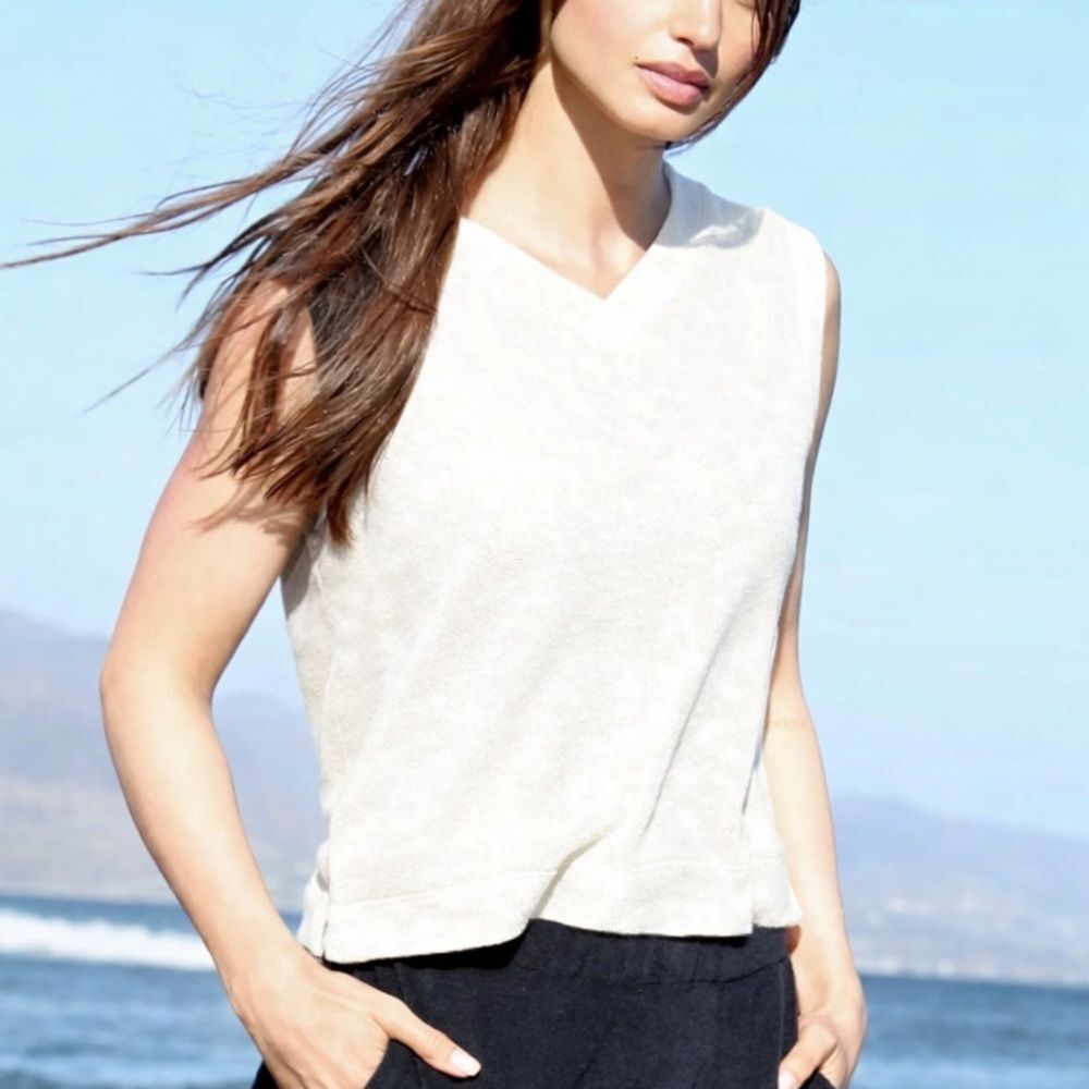 Simone Fan Terry The V neck in 100% Japanese Cotton Tank Top